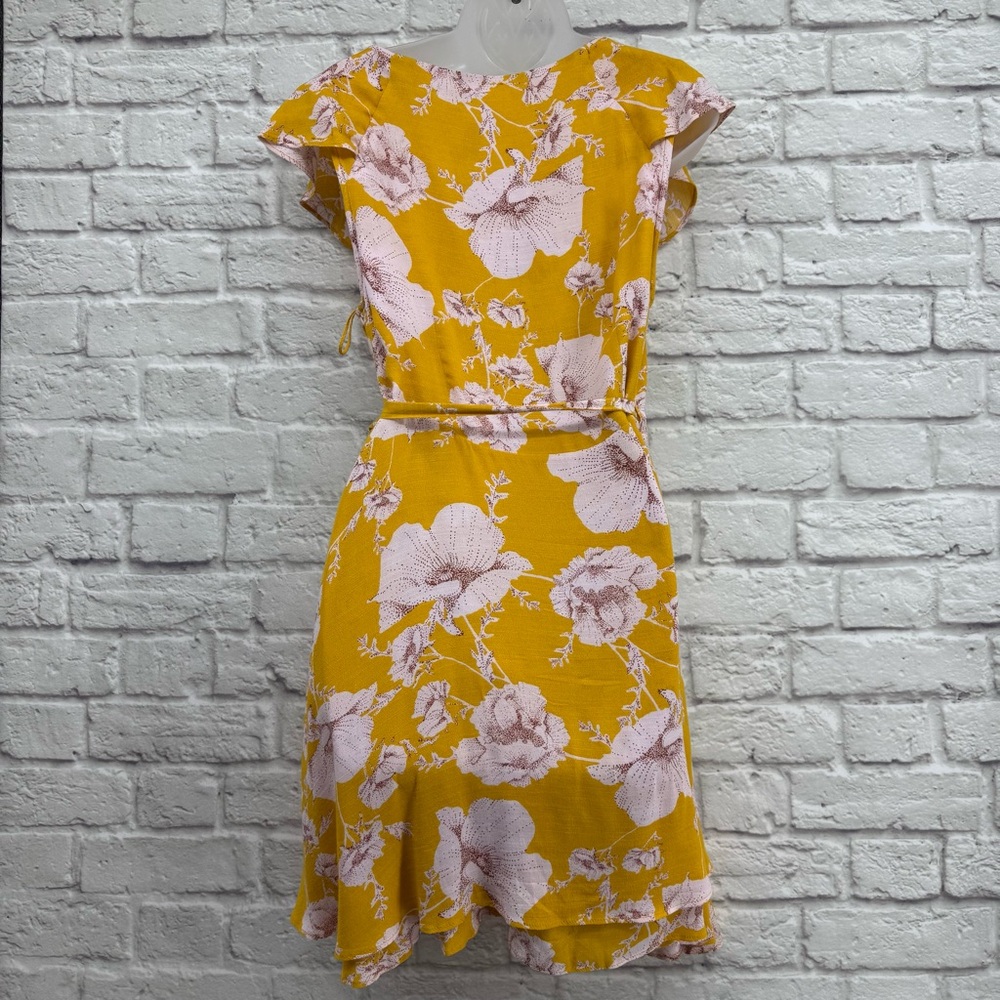 Free People French Quarter Wrap Mini Dress Yellow Pink Floral Size Large - Picture 3 of 15